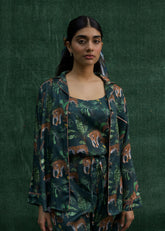 LaRosa Summer Slumber Juno printed silk nightwear set with chic geometric design.